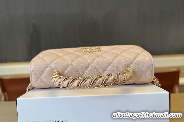 Luxury Cheap Chanel Mini Flap Bag With Top Handle Grained Gold-tone Diamond Quilting AS8453 Light Beige