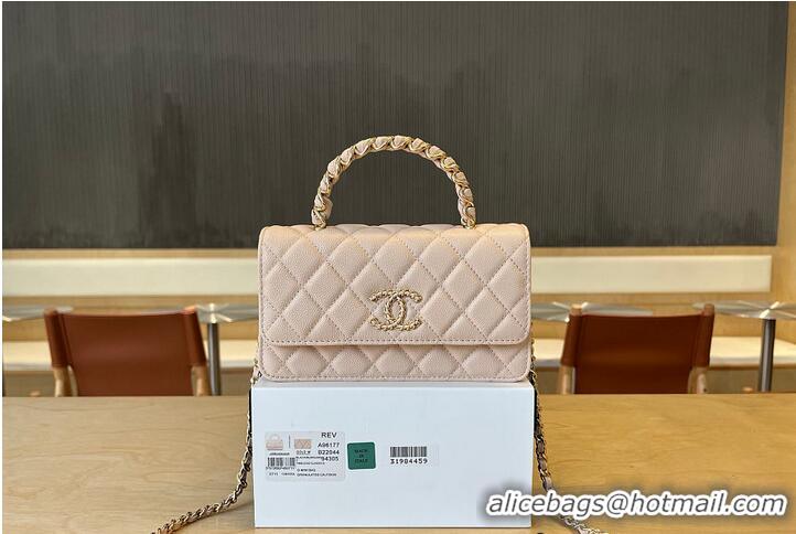 Luxury Cheap Chanel Mini Flap Bag With Top Handle Grained Gold-tone Diamond Quilting AS8453 Light Beige