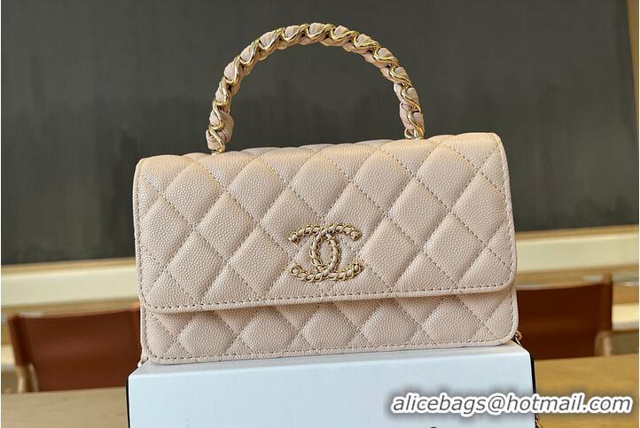 Luxury Cheap Chanel Mini Flap Bag With Top Handle Grained Gold-tone Diamond Quilting AS8453 Light Beige