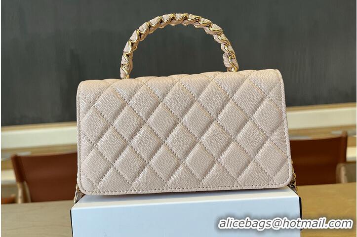 Luxury Cheap Chanel Mini Flap Bag With Top Handle Grained Gold-tone Diamond Quilting AS8453 Light Beige