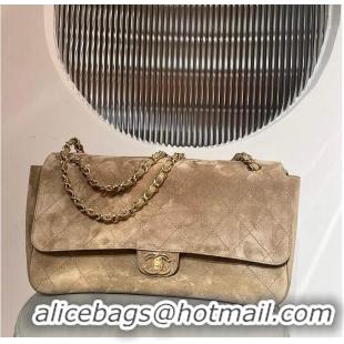Grade Discount Chanel Large Flap-top handbag Suede calfskin & Gold-plated metal AS8453 Dark Beige