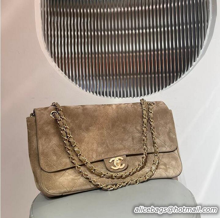 Grade Discount Chanel Large Flap-top handbag Suede calfskin & Gold-plated metal AS8453 Dark Beige