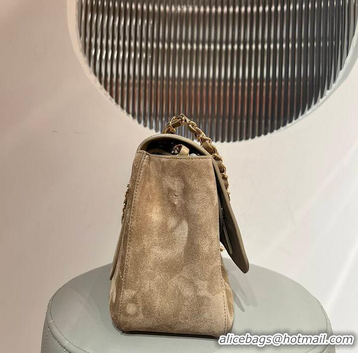 Grade Discount Chanel Large Flap-top handbag Suede calfskin & Gold-plated metal AS8453 Dark Beige