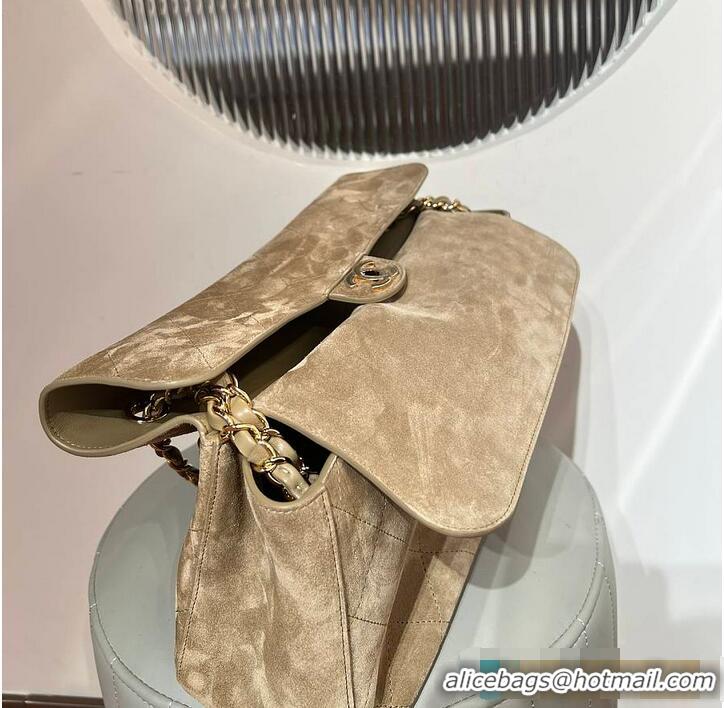 Grade Discount Chanel Large Flap-top handbag Suede calfskin & Gold-plated metal AS8453 Dark Beige