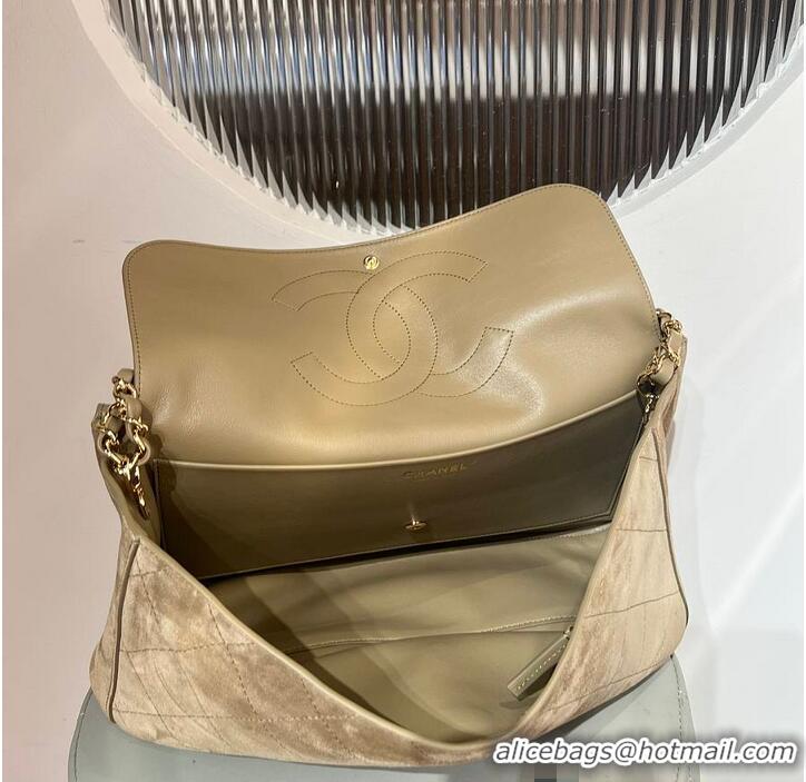 Grade Discount Chanel Large Flap-top handbag Suede calfskin & Gold-plated metal AS8453 Dark Beige