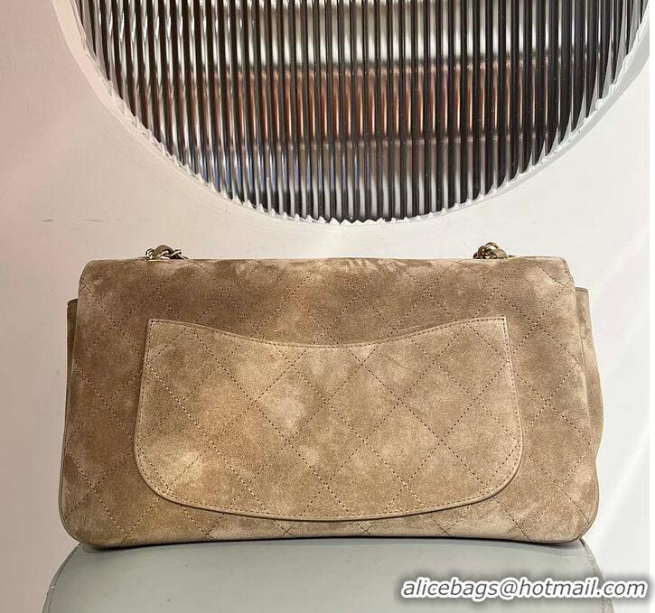 Grade Discount Chanel Large Flap-top handbag Suede calfskin & Gold-plated metal AS8453 Dark Beige