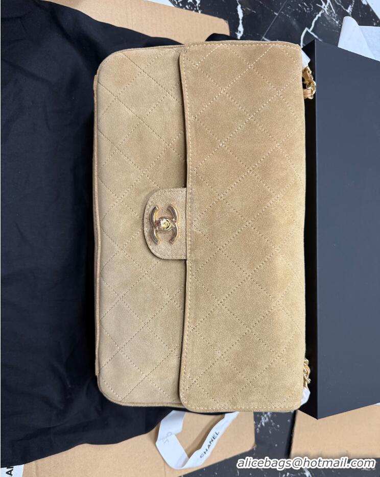 Grade Discount Chanel Large Flap-top handbag Suede calfskin & Gold-plated metal AS8453 Dark Beige