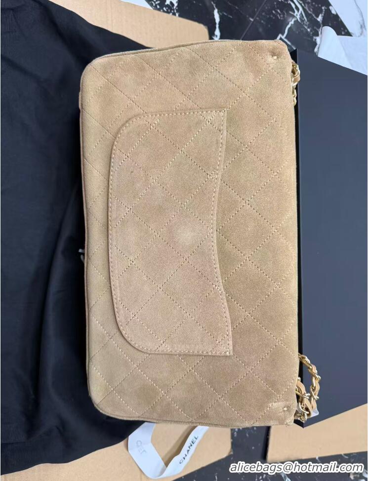 Grade Discount Chanel Large Flap-top handbag Suede calfskin & Gold-plated metal AS8453 Dark Beige