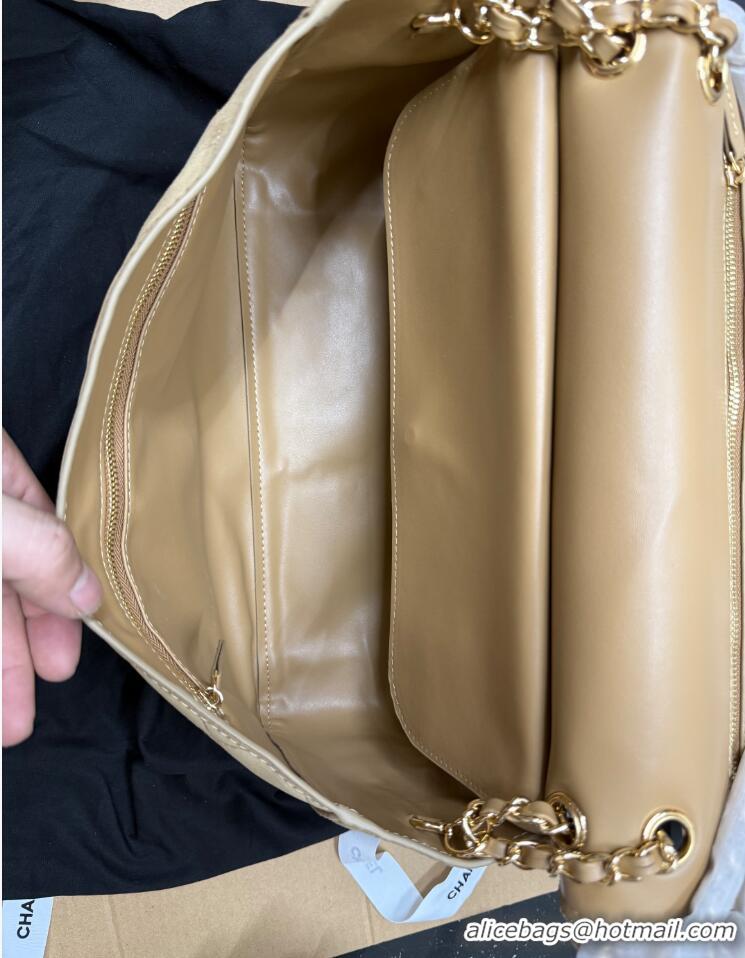 Grade Discount Chanel Large Flap-top handbag Suede calfskin & Gold-plated metal AS8453 Dark Beige