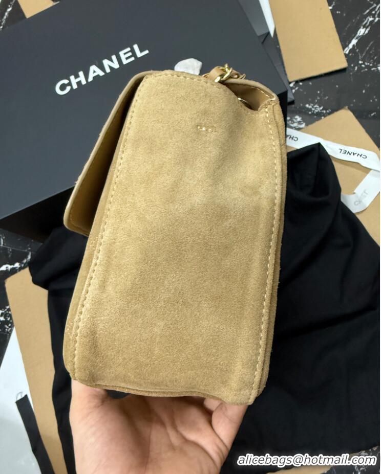Grade Discount Chanel Large Flap-top handbag Suede calfskin & Gold-plated metal AS8453 Dark Beige