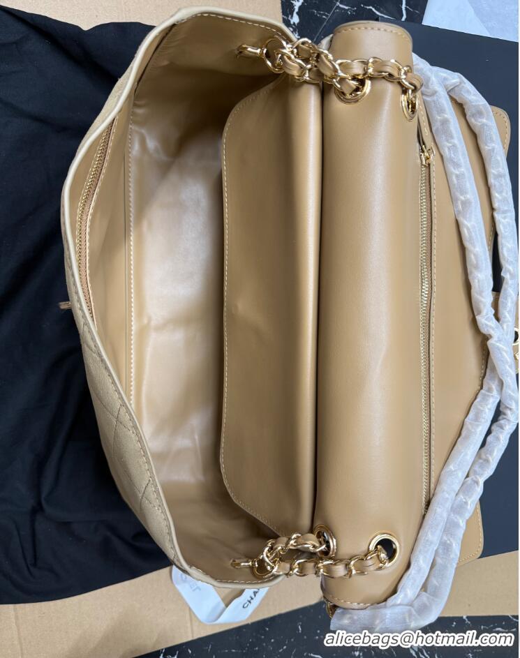 Grade Discount Chanel Large Flap-top handbag Suede calfskin & Gold-plated metal AS8453 Dark Beige