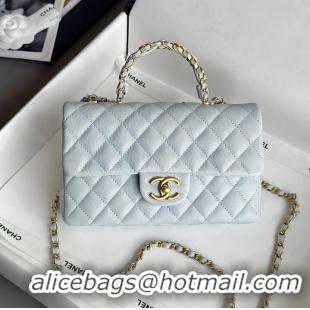 Market Sells Chanel Small Coco Handle Flap Bag In Caviar Leather AS2568 Light Blue/Gold
