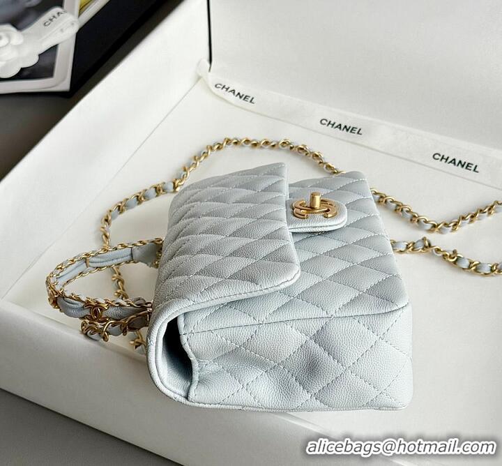 Market Sells Chanel Small Coco Handle Flap Bag In Caviar Leather AS2568 Light Blue/Gold