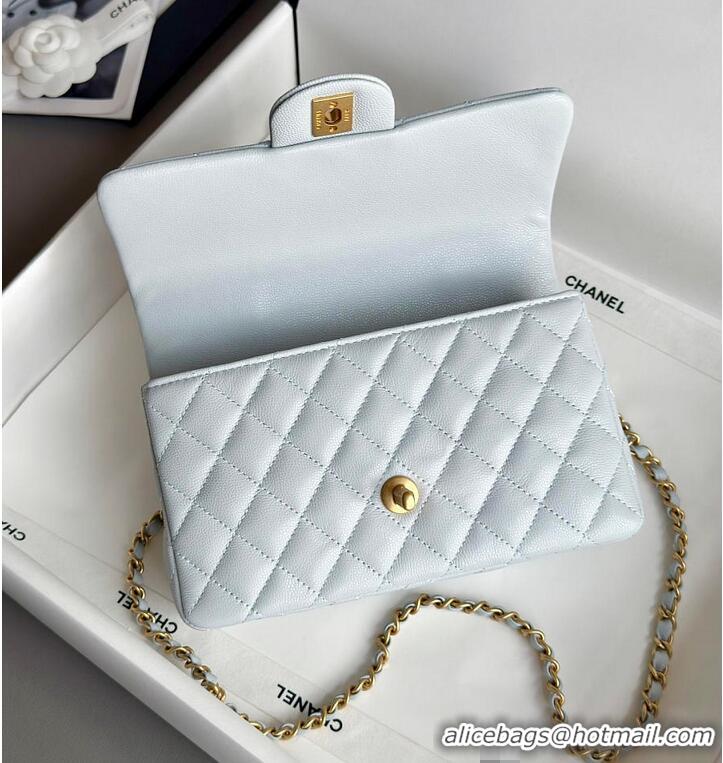 Market Sells Chanel Small Coco Handle Flap Bag In Caviar Leather AS2568 Light Blue/Gold