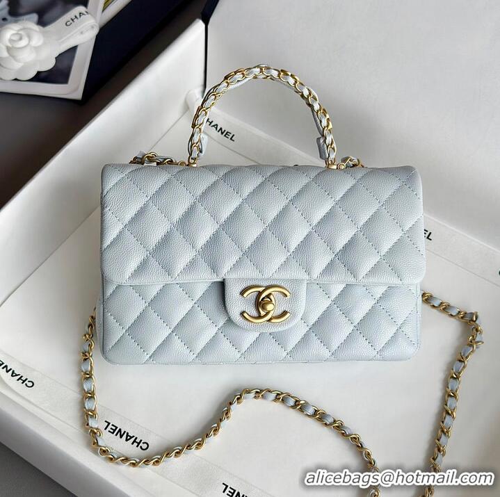 Market Sells Chanel Small Coco Handle Flap Bag In Caviar Leather AS2568 Light Blue/Gold