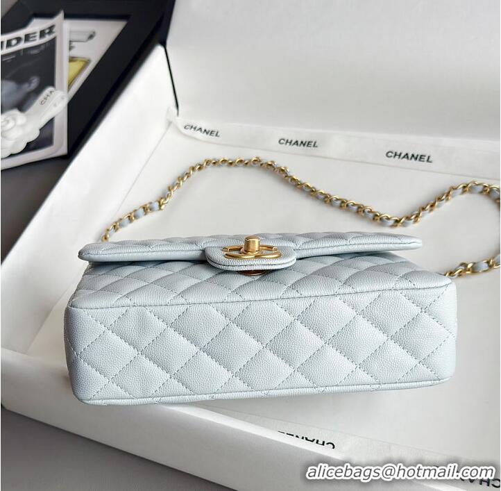 Market Sells Chanel Small Coco Handle Flap Bag In Caviar Leather AS2568 Light Blue/Gold