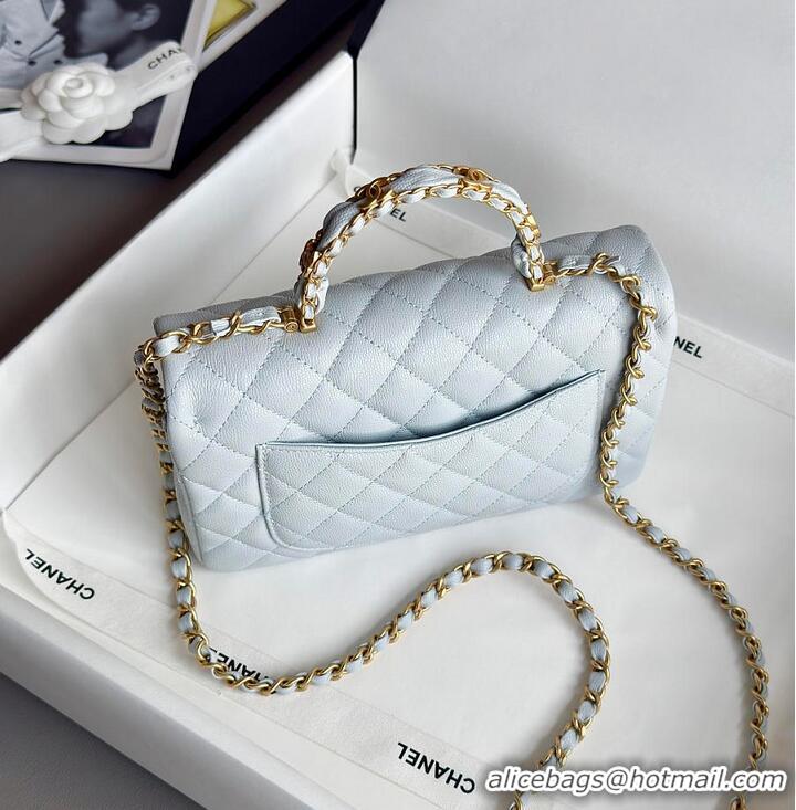 Market Sells Chanel Small Coco Handle Flap Bag In Caviar Leather AS2568 Light Blue/Gold