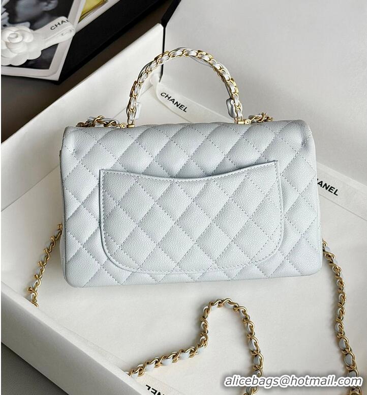Market Sells Chanel Small Coco Handle Flap Bag In Caviar Leather AS2568 Light Blue/Gold