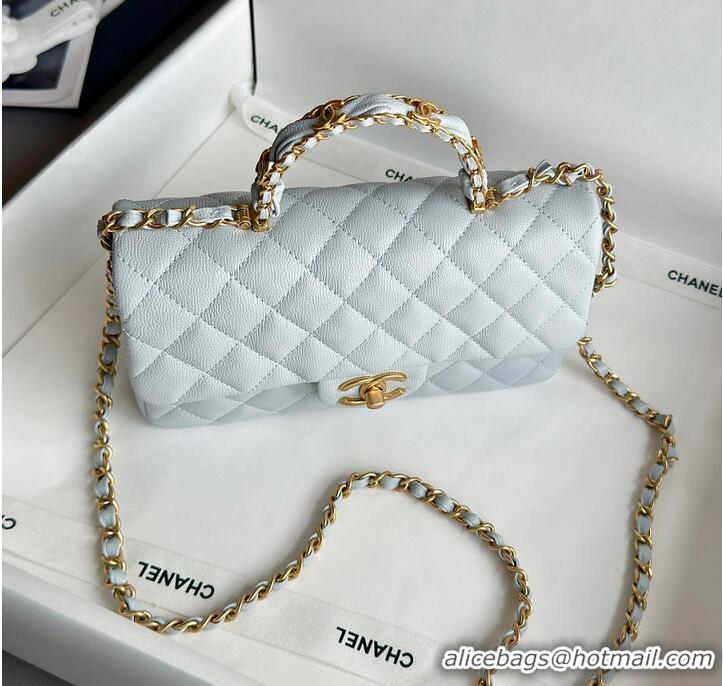 Market Sells Chanel Small Coco Handle Flap Bag In Caviar Leather AS2568 Light Blue/Gold