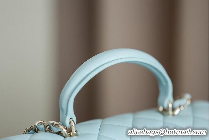 Original Cheap Chanel Classic Mini Top Handle Bag in Lambskin Leather AS2566 Light Blue/Gold