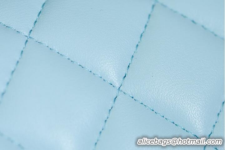 Original Cheap Chanel Classic Mini Top Handle Bag in Lambskin Leather AS2566 Light Blue/Gold