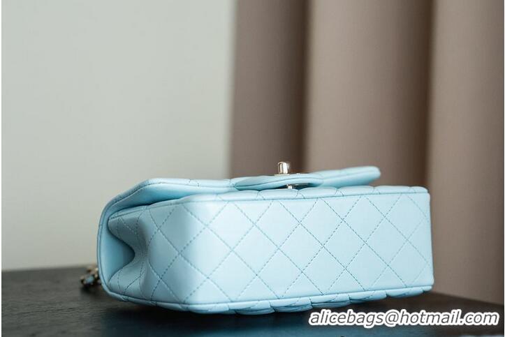 Original Cheap Chanel Classic Mini Top Handle Bag in Lambskin Leather AS2566 Light Blue/Gold