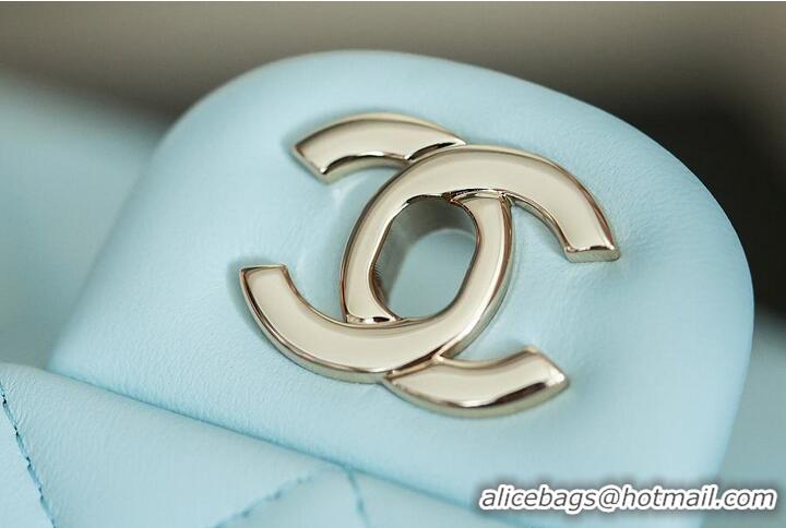 Original Cheap Chanel Classic Mini Top Handle Bag in Lambskin Leather AS2566 Light Blue/Gold
