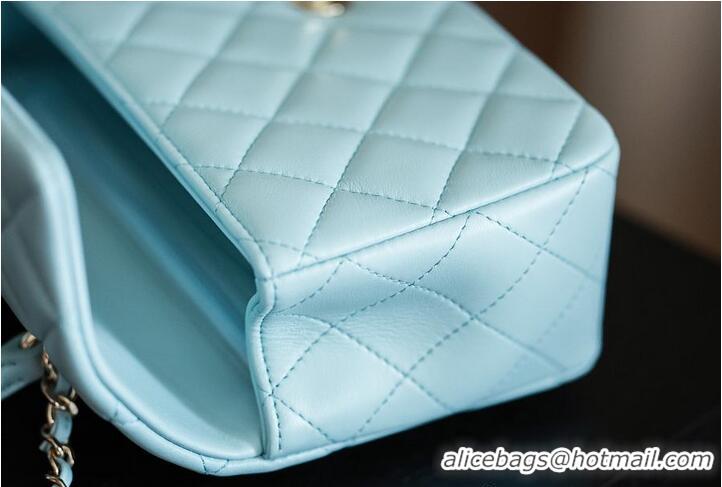 Original Cheap Chanel Classic Mini Top Handle Bag in Lambskin Leather AS2566 Light Blue/Gold