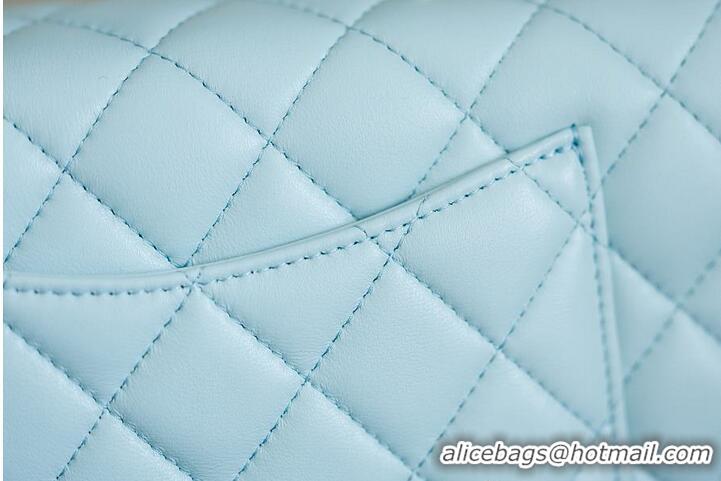 Original Cheap Chanel Classic Mini Top Handle Bag in Lambskin Leather AS2566 Light Blue/Gold