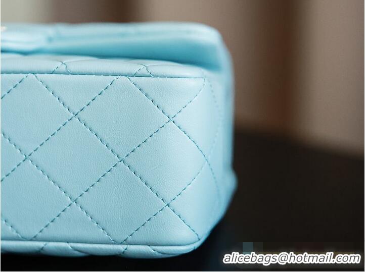 Original Cheap Chanel Classic Mini Top Handle Bag in Lambskin Leather AS2566 Light Blue/Gold