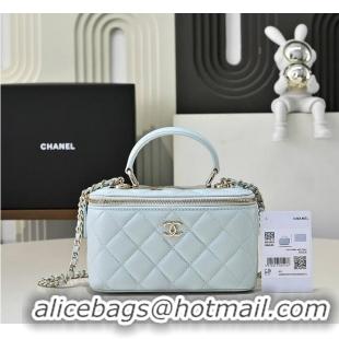 Best Product Chanel Vanity Rectangular Top Handle Bag Lambskin AS9688 Light Blue/Gold