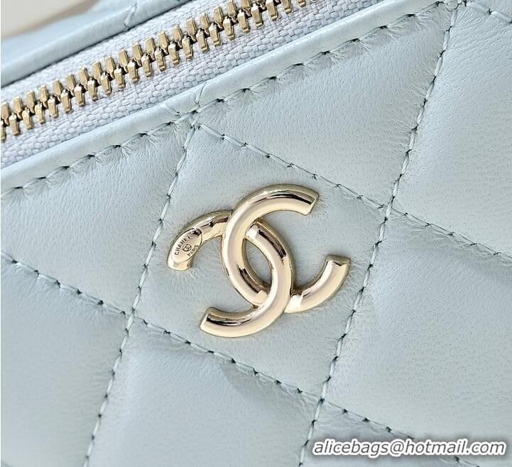 Best Product Chanel Vanity Rectangular Top Handle Bag Lambskin AS9688 Light Blue/Gold