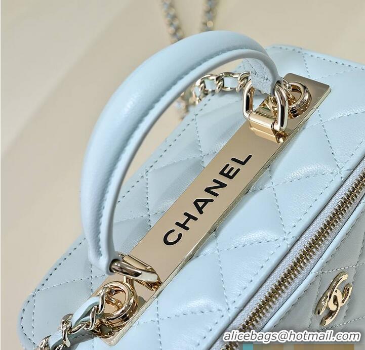 Best Product Chanel Vanity Rectangular Top Handle Bag Lambskin AS9688 Light Blue/Gold