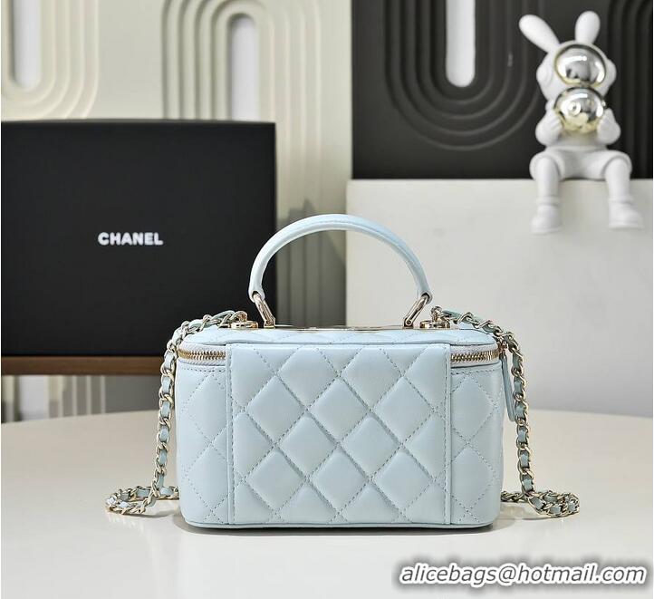 Best Product Chanel Vanity Rectangular Top Handle Bag Lambskin AS9688 Light Blue/Gold