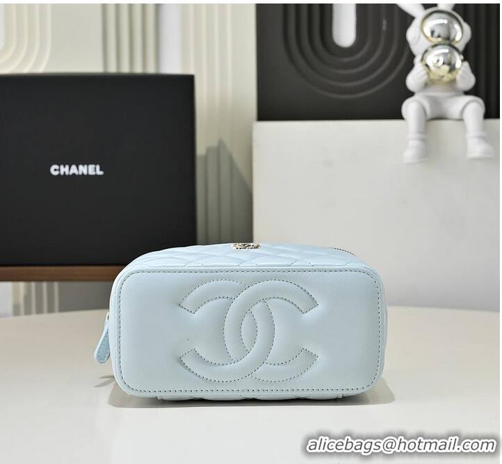 Best Product Chanel Vanity Rectangular Top Handle Bag Lambskin AS9688 Light Blue/Gold