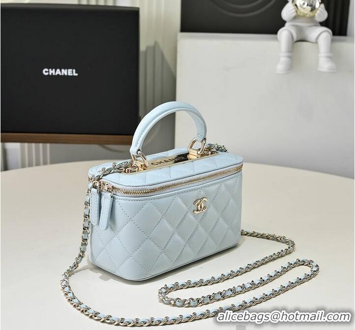 Best Product Chanel Vanity Rectangular Top Handle Bag Lambskin AS9688 Light Blue/Gold
