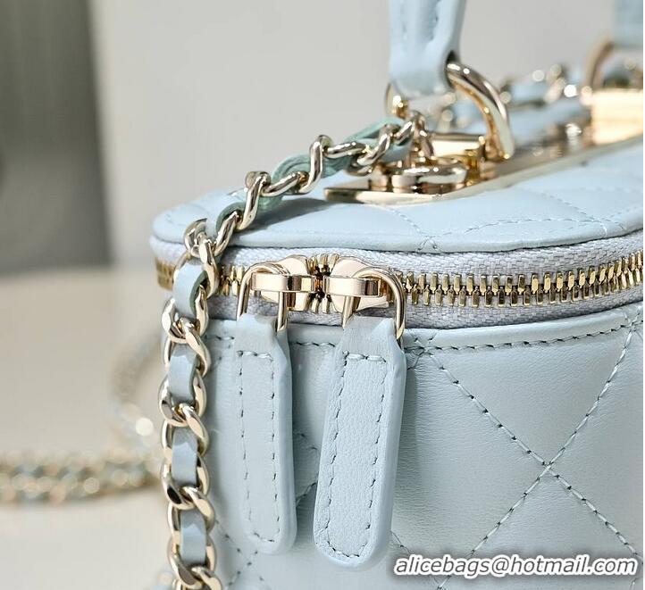 Best Product Chanel Vanity Rectangular Top Handle Bag Lambskin AS9688 Light Blue/Gold