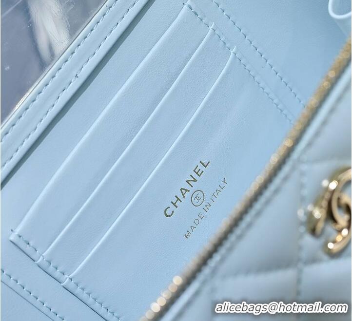 Best Product Chanel Vanity Rectangular Top Handle Bag Lambskin AS9688 Light Blue/Gold