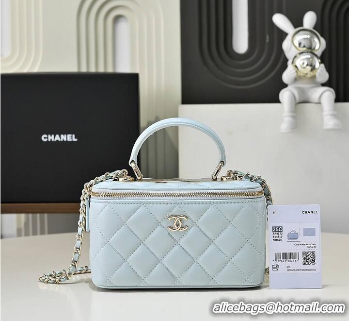 Best Product Chanel Vanity Rectangular Top Handle Bag Lambskin AS9688 Light Blue/Gold