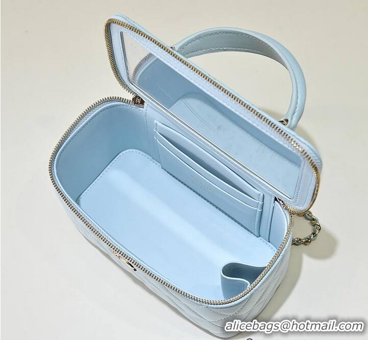 Best Product Chanel Vanity Rectangular Top Handle Bag Lambskin AS9688 Light Blue/Gold