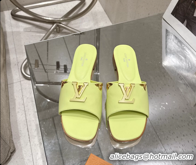 Pretty Style Louis Vuitton LV Mare Flat Mule Slides Sandals Light Green Calfskin Leather 6061501