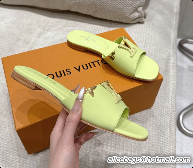 Pretty Style Louis Vuitton LV Mare Flat Mule Slides Sandals Light Green Calfskin Leather 6061501