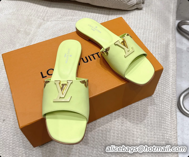 Pretty Style Louis Vuitton LV Mare Flat Mule Slides Sandals Light Green Calfskin Leather 6061501