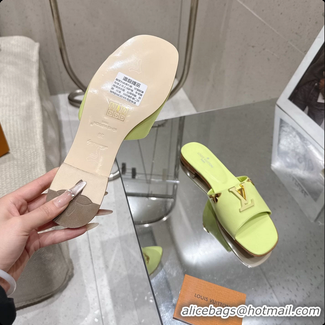 Pretty Style Louis Vuitton LV Mare Flat Mule Slides Sandals Light Green Calfskin Leather 6061501