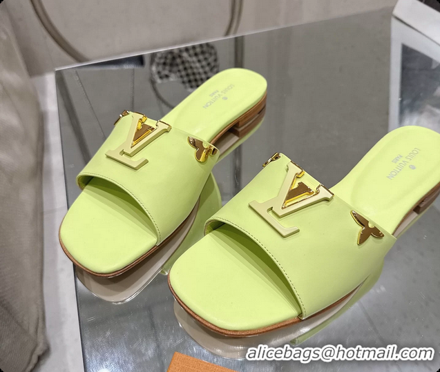 Pretty Style Louis Vuitton LV Mare Flat Mule Slides Sandals Light Green Calfskin Leather 6061501