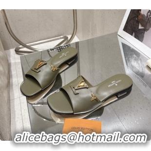 Luxurious Louis Vuitton LV Mare Flat Mule Slides Sandals Green Calfskin Leather 6061501