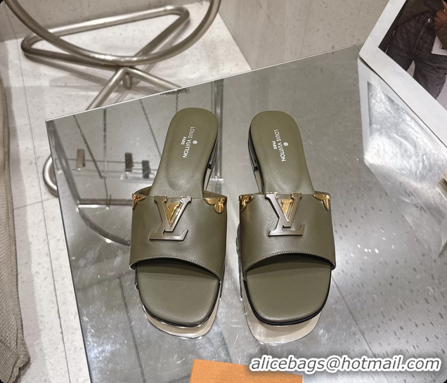 Luxurious Louis Vuitton LV Mare Flat Mule Slides Sandals Green Calfskin Leather 6061501