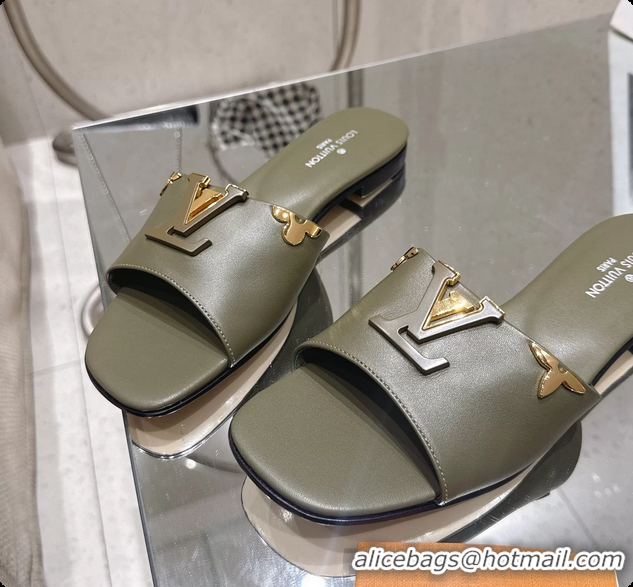 Luxurious Louis Vuitton LV Mare Flat Mule Slides Sandals Green Calfskin Leather 6061501
