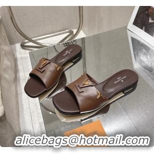 Cheap Price Louis Vuitton LV Mare Flat Mule Slides Sandals Dark Brown Calfskin Leather 6061501