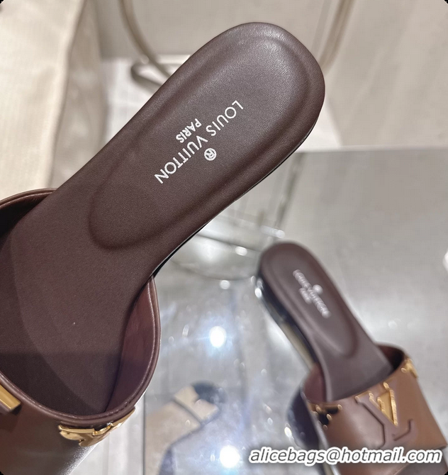 Cheap Price Louis Vuitton LV Mare Flat Mule Slides Sandals Dark Brown Calfskin Leather 6061501